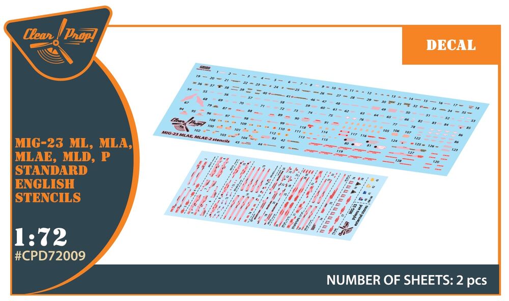 MiG-23ML, MLA, MLD, P, MLAE standard english stencils for CP kits and other