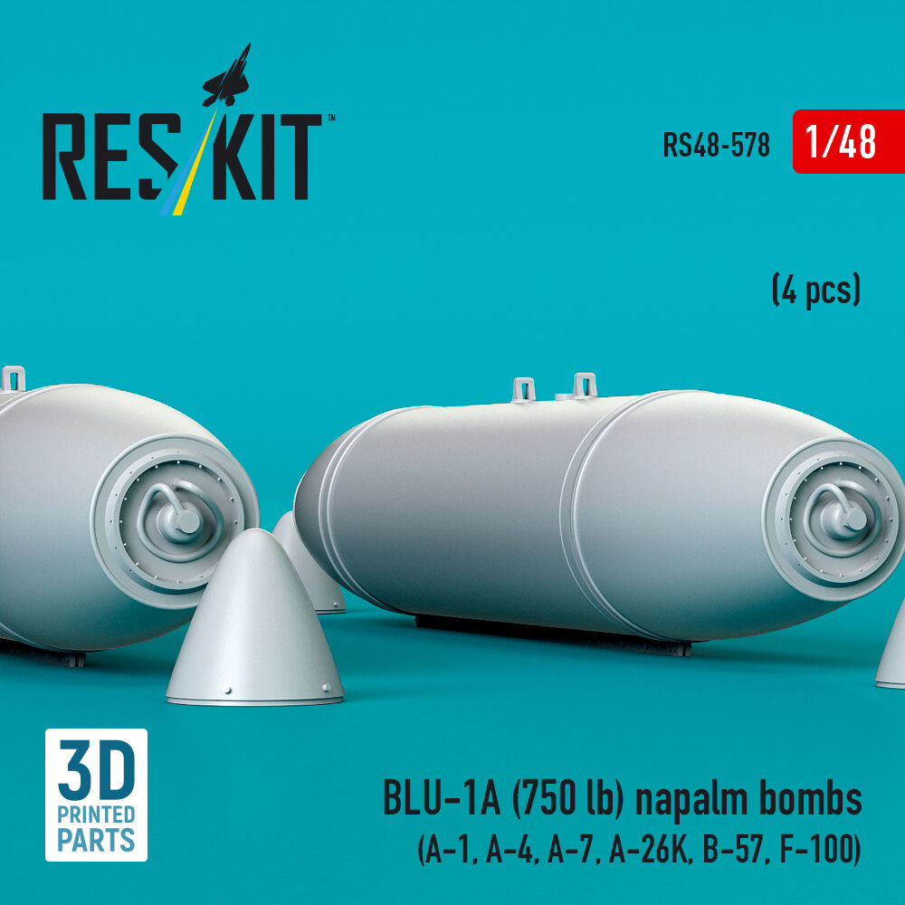 BLU-1A (750 lb) napalm bombs (4 pcs) (A-1, A-4, A-7, A-26K, B-57, F-100) (3D Printed)