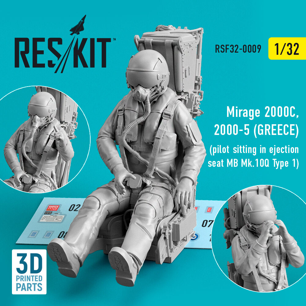 Mirage 2000C, 2000-5 (GREECE) pilot sitting in ejection seat MB Mk.10Q (Type 1) (3D Printed)