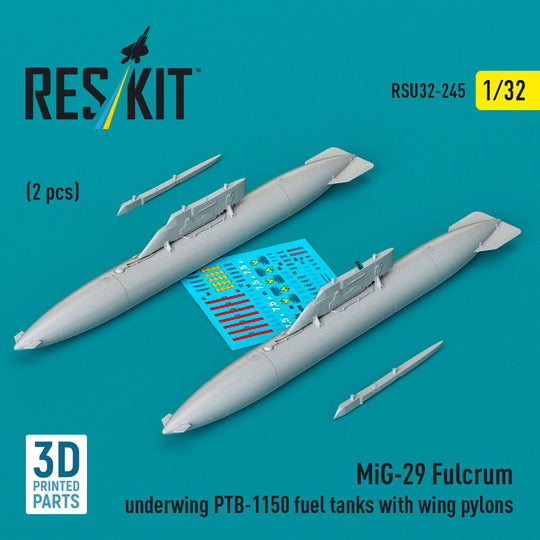 MiG-29 Fulcrum underwing PTB-1150 fuel tanks with wing pylons (2 pcs) (3D Printed)
