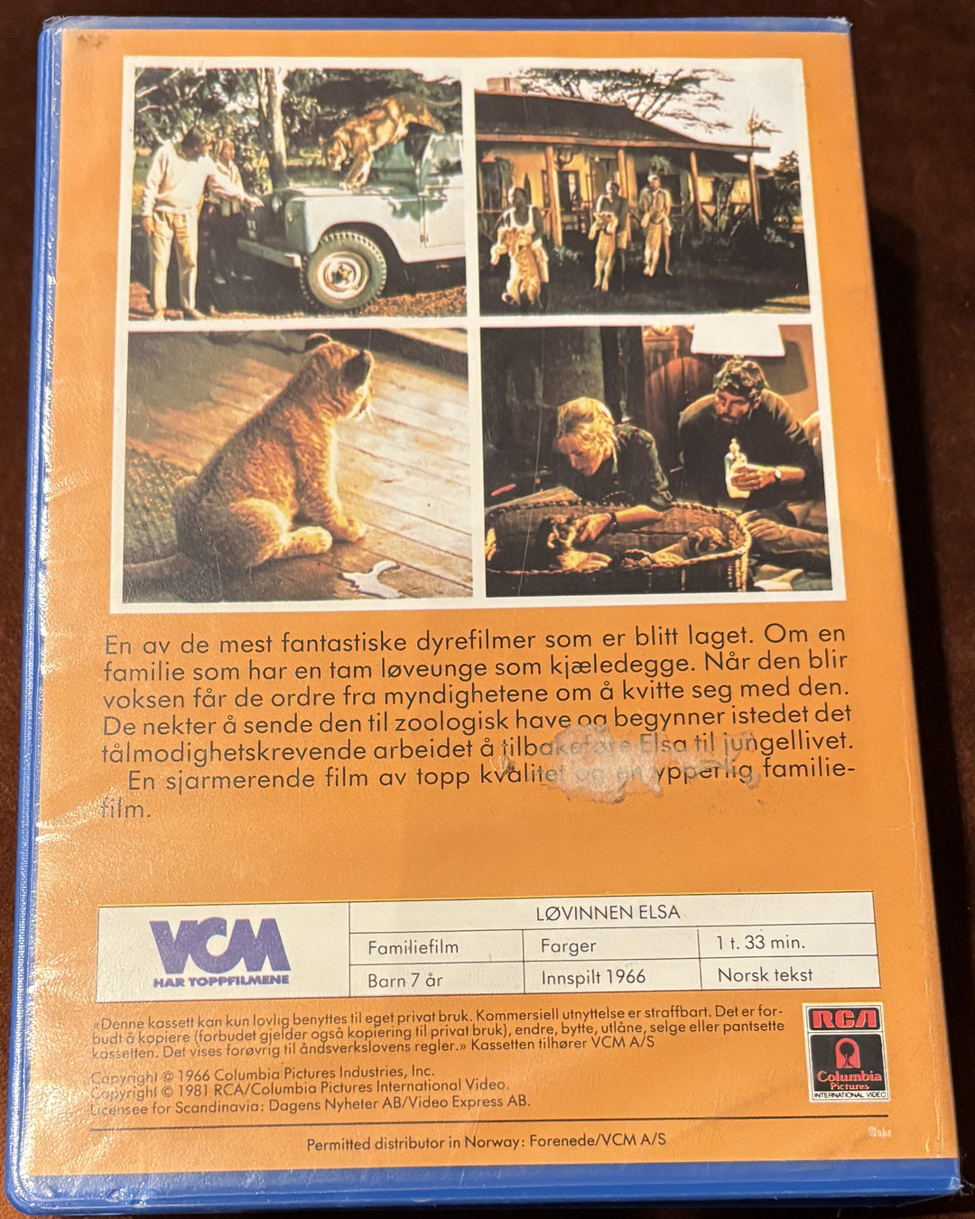 Løvinnen Elsa / Born Free (1966). VHS Big Box.