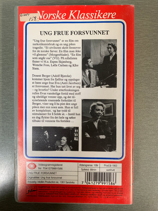 Ung frue forsvunnet (1953). (Norske klassikere). VHS.
