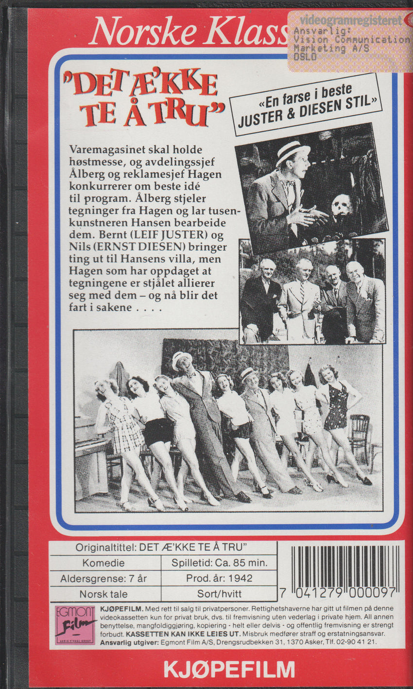 Det æ'kke te å tru (1942). (Norske klassikere). VHS.