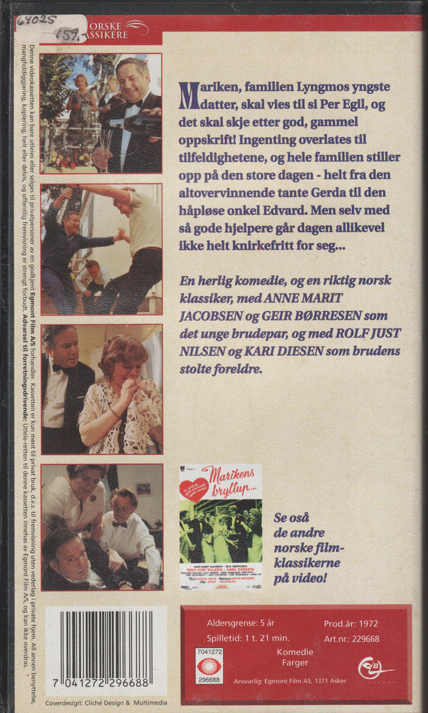 Marikens bryllup (1972). VHS.