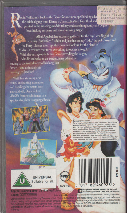 Aladdin and the King of Thieves (1996). VHS. Utgitt i Norge!
