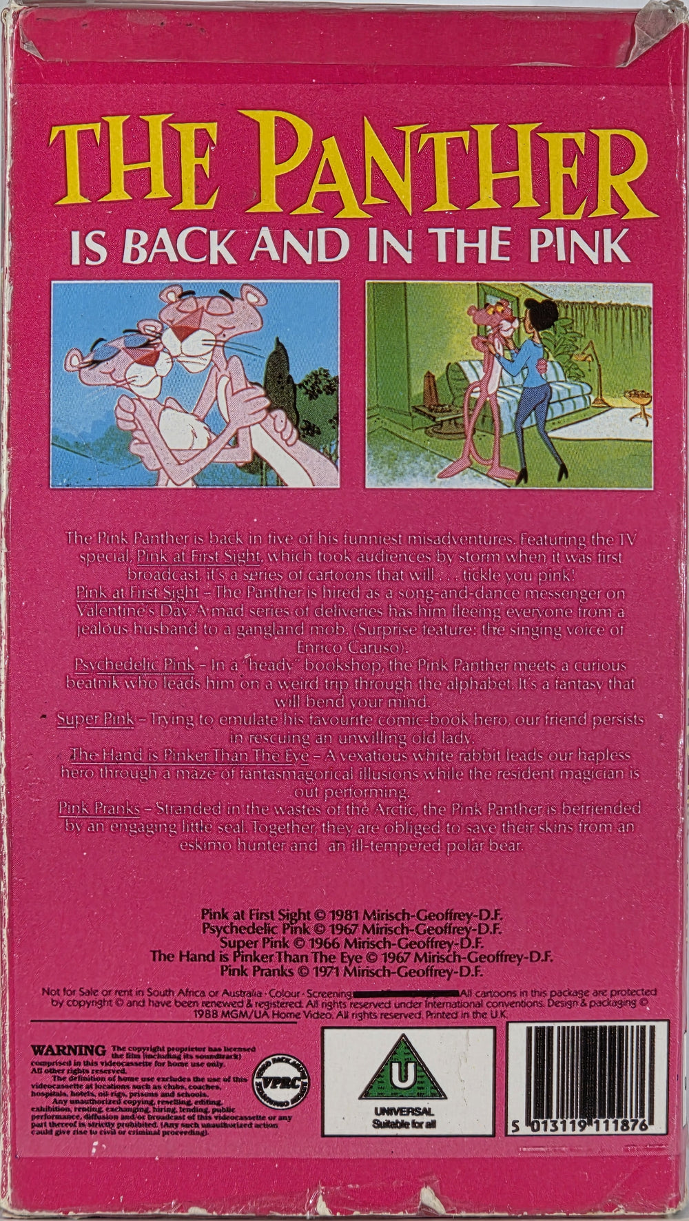 The Pink Panther Cartoon Festival featuring Pink at First Sight (1981). VHS slipcase.