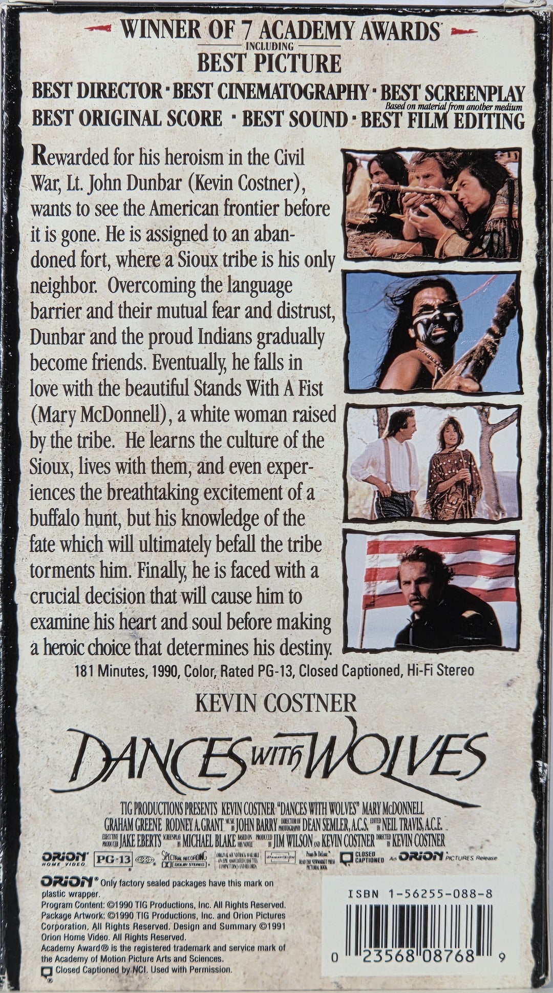 Dances with Wolves (1990). VHS slipcase.