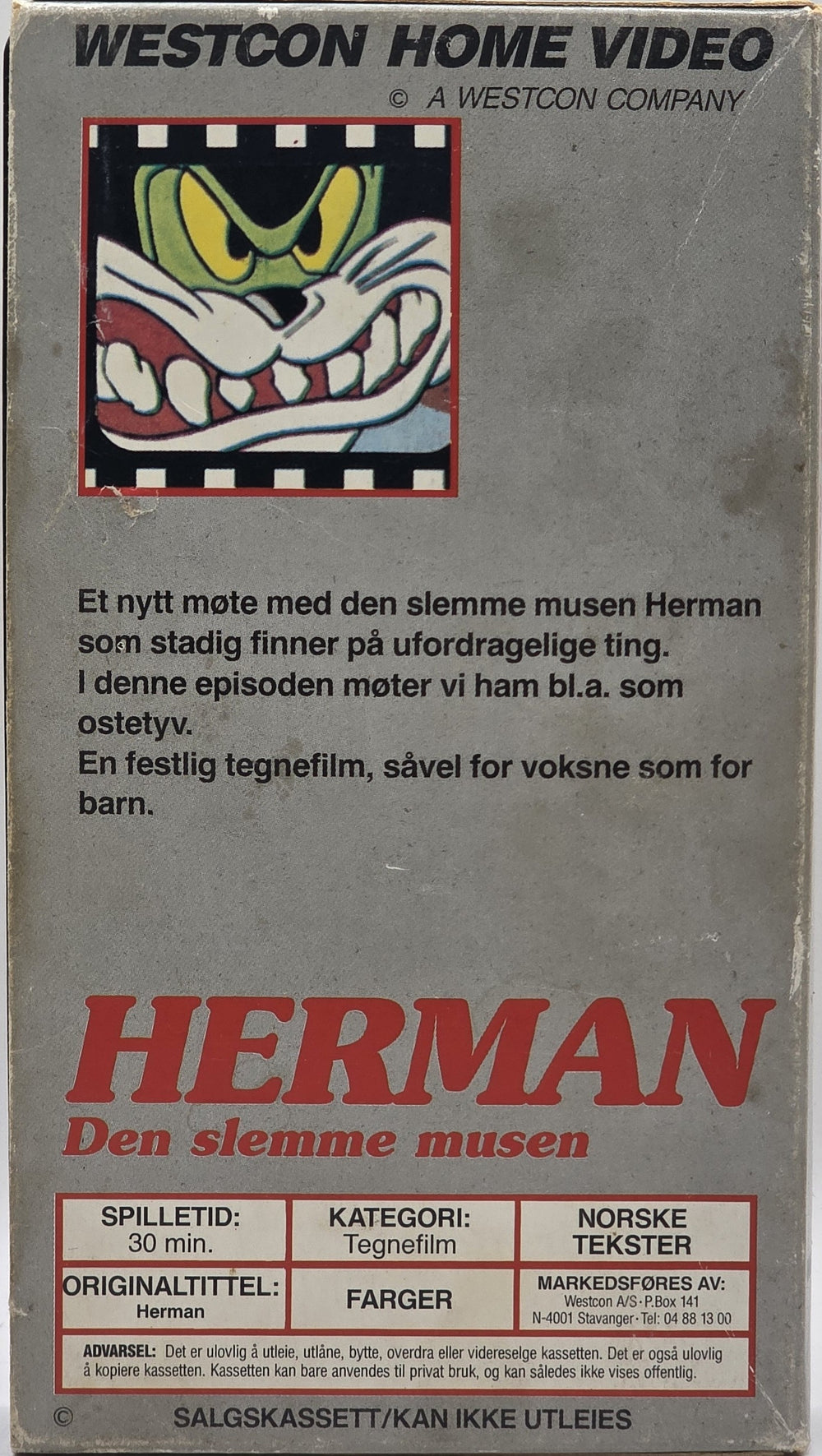 Herman: Den slemme musen (1987). VHS slipcase.