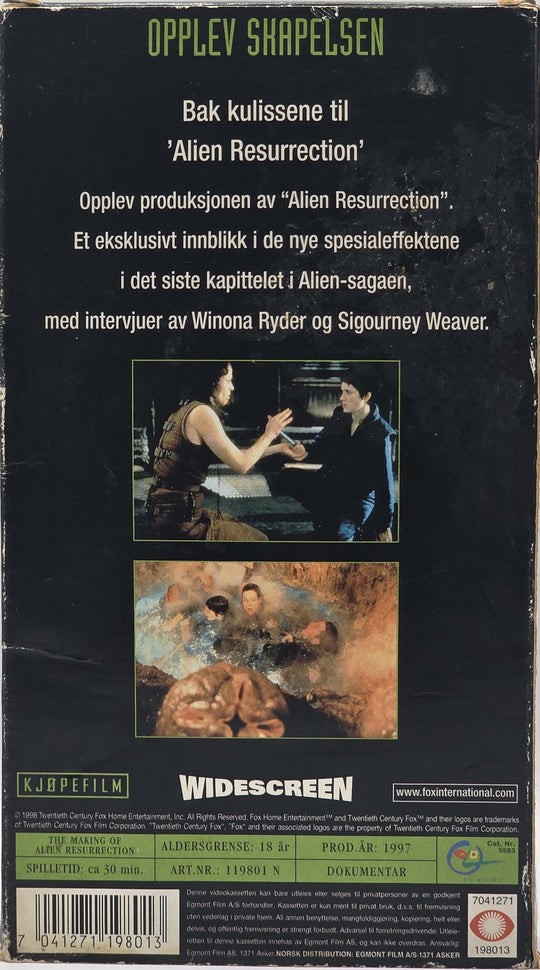 The Making of Alien Resurrection (1997). VHS slipcase.