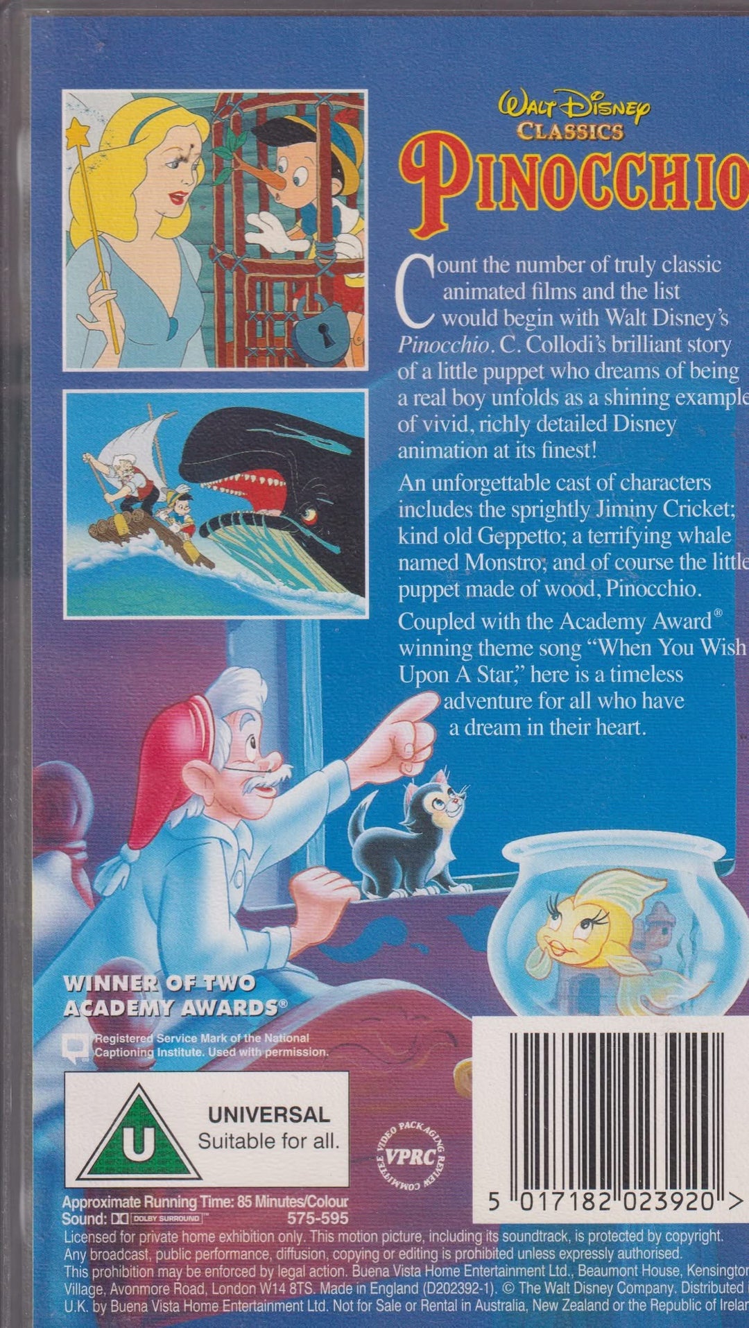 Pinocchio (1940). VHS slipcase.