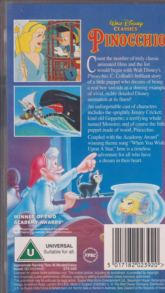 Pinocchio (1940). VHS slipcase.