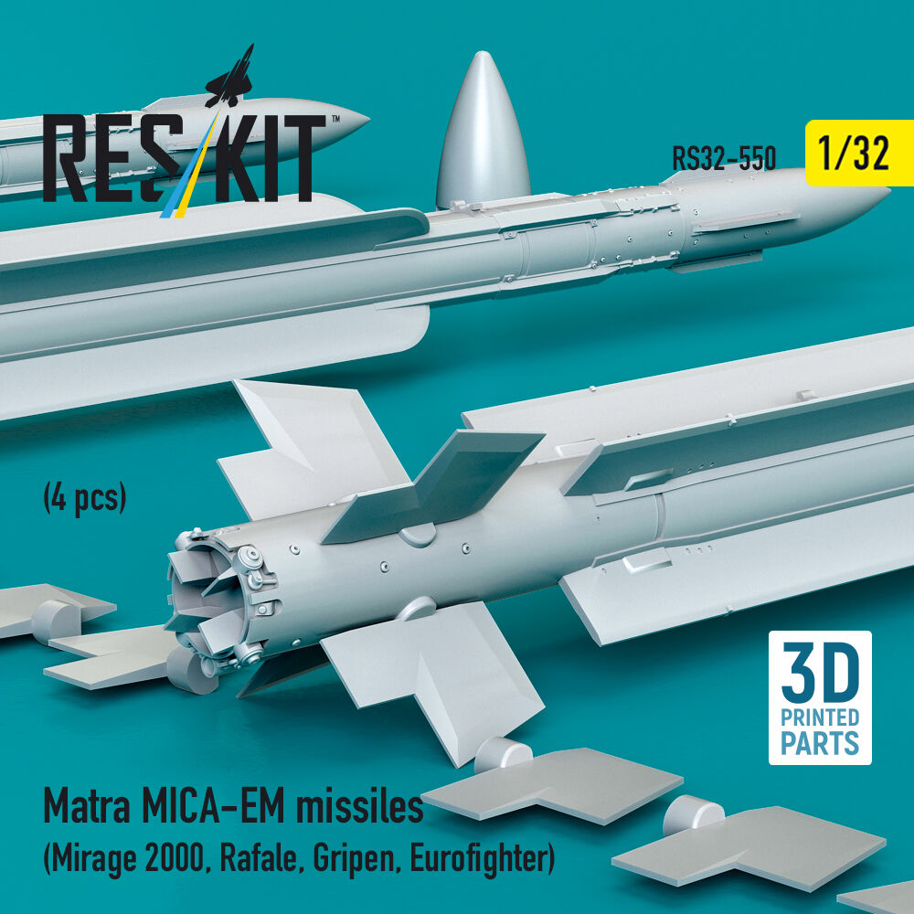 Matra MICA-EM missiles (4 pcs) (Mirage 2000, Rafale, Gripen, Eurofighter) (3D Printed)