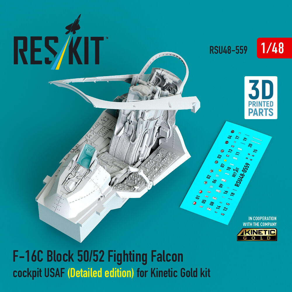 F-16C Block 50/52 Fighting Falcon cockpit USAF (Detailed edition) (3D Printed) for Kinetic