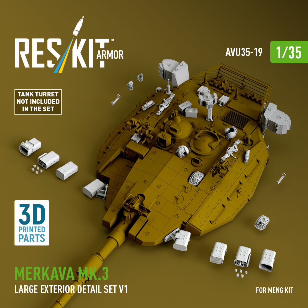 Merkava Mk.3 large exterior detail set V1 (3D Printed) for Meng