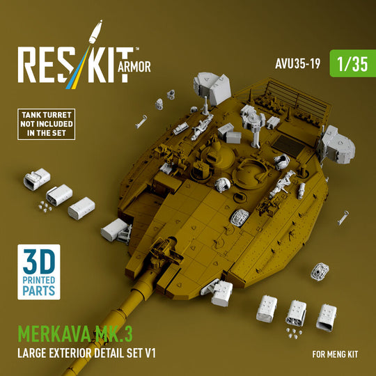 Merkava Mk.3 large exterior detail set V1 (3D Printed) for Meng