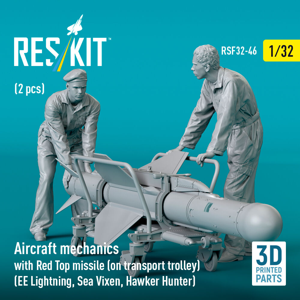 Aircraft mechanics with Red Top missile (on transport trolley) (EE Lightning, Sea Vixen, Hawker Hunter) (2 pcs) (3D Printed)