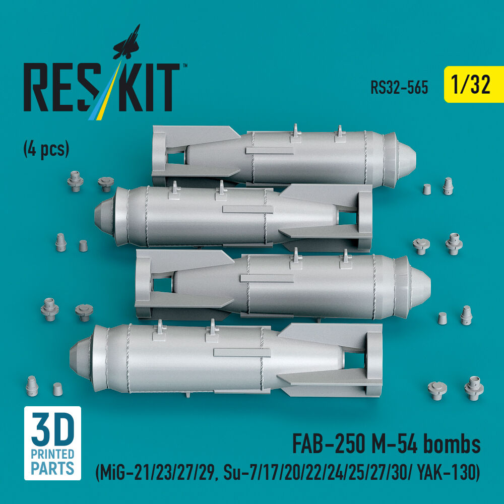 FAB-250 ?-54 bombs (4 pcs) (MiG-21/23/27/29, Su-7/17/20/22/24/25/27/30/ YAK-130) (3D Printed)