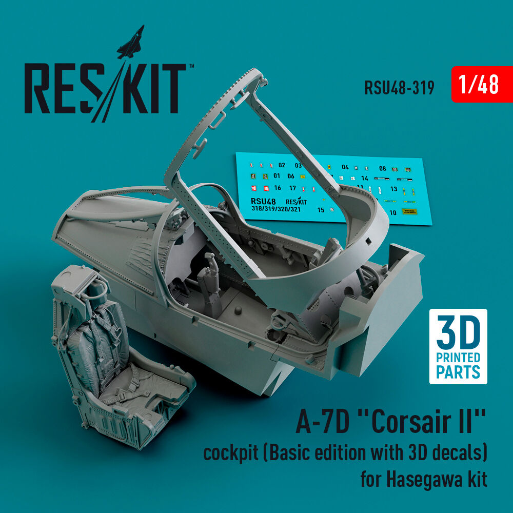 A-7D Corsair II cockpit (Basic edition with 3D decals) for Hasegawa kit (3D Printed)