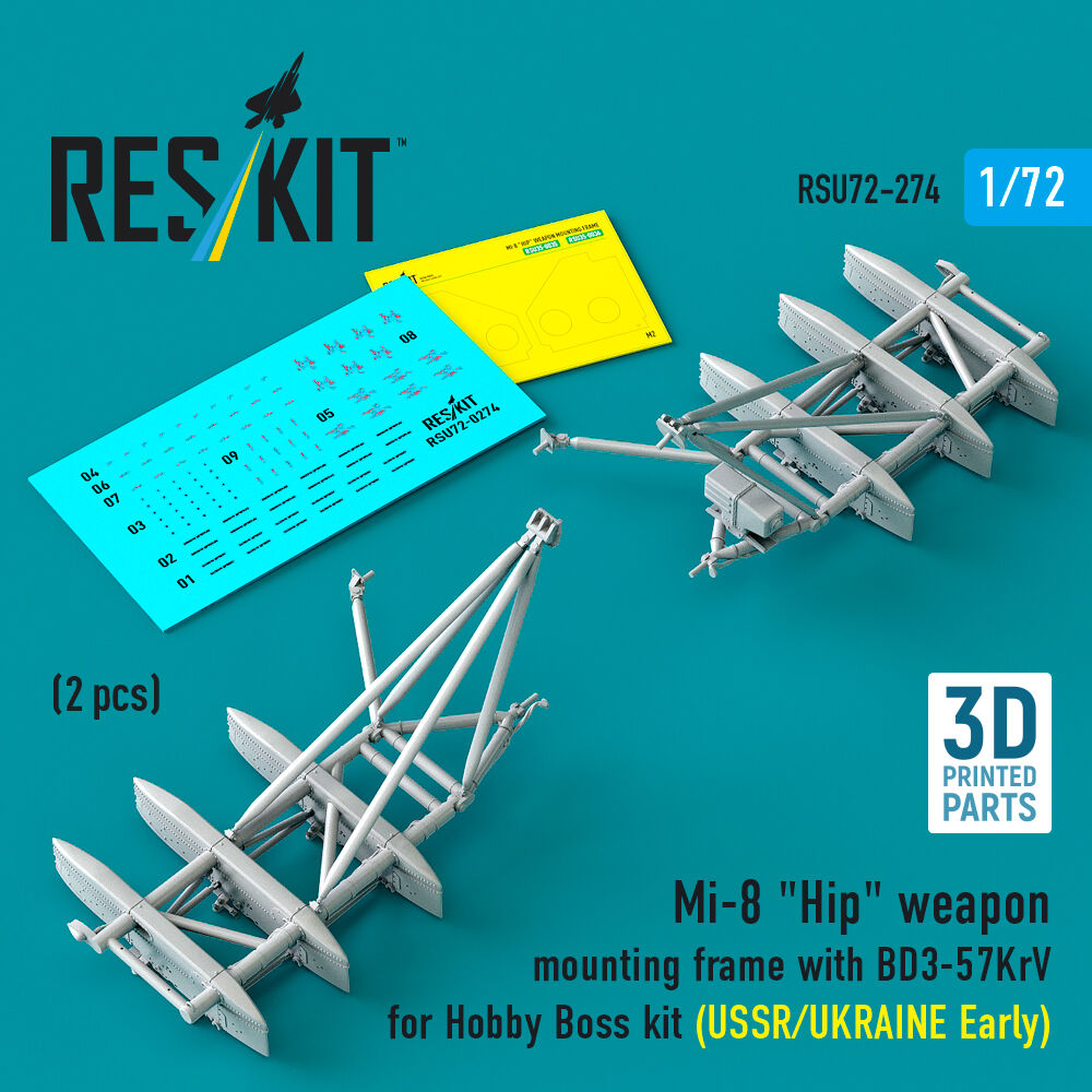 Mi-8 Hip weapon mounting frame with BD3-57KrV for Hobby Boss kit (USSR/UKRAINE Early) (2 pcs) (3D Printed)