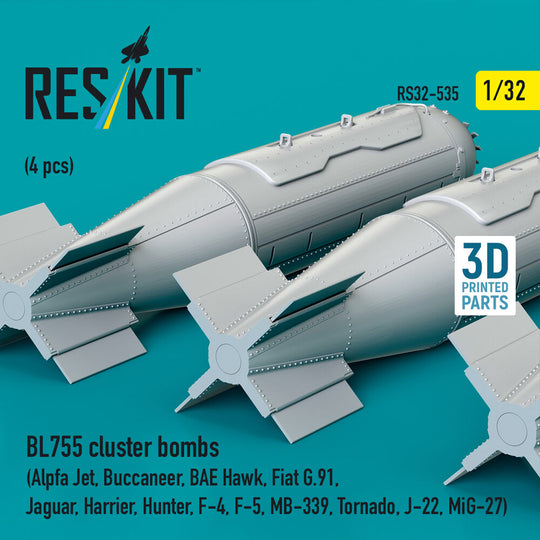 BL755 cluster bombs (4 pcs) (Alpfa Jet, Buccaneer, BAE Hawk, Fiat G.91, Jaguar, Harrier, Hunter, F-4, F-5, MB-339, Tornado, J-22, MiG-27) (3D Printed)