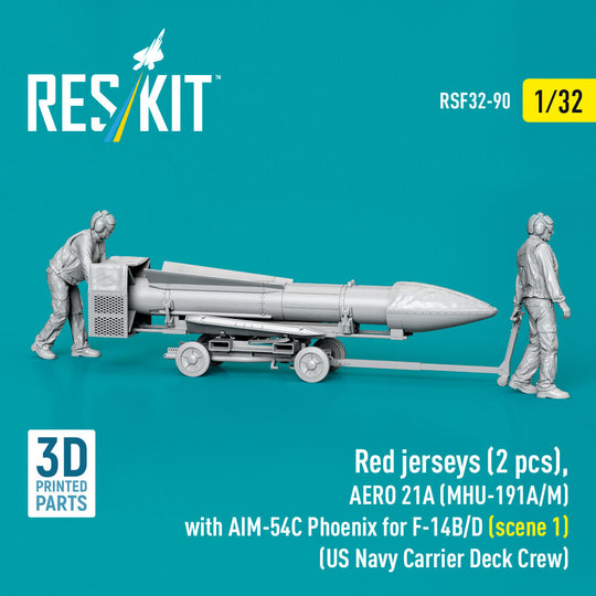 Red jerseys (2 pcs), AERO 21A (MHU-191A/M) with AIM-54C Phoenix for F-14B/D (scene 1) (US Navy Carrier Deck Crew) (3D Printed)