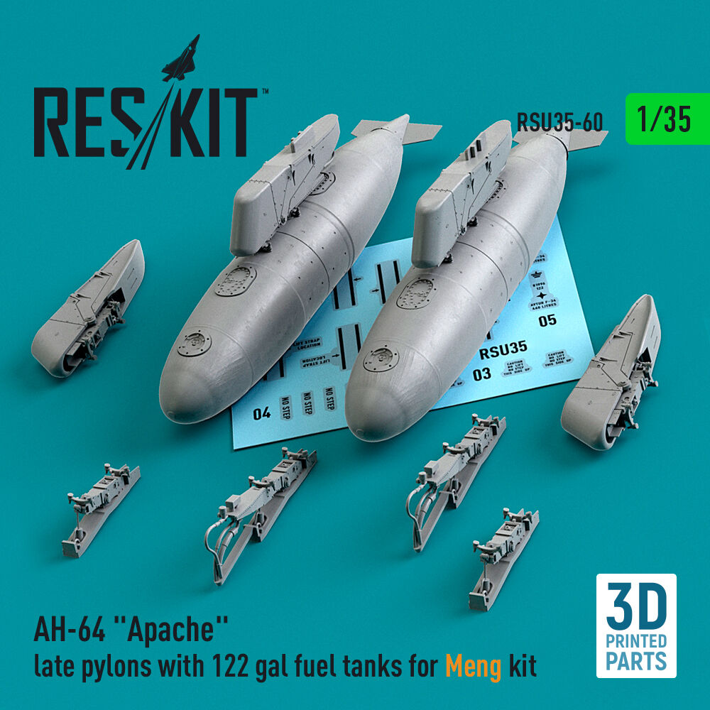 AH-64 Apache late pylons with 122 gal fuel tanks for Meng kit (3D Printed)