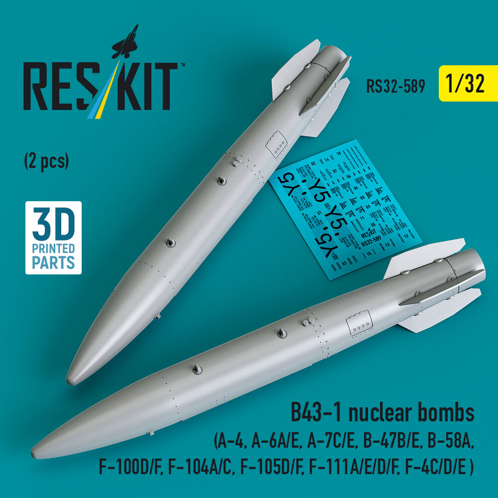 B43-1 nuclear bombs (2 pcs) (A-4, A-6A/E, A-7C/E, B-47B/E, B-58A, F-100D/F, F-104A/C, F-105D/F, F-111A/D/E/F, F-4C/D/E ) (3D Printed)
