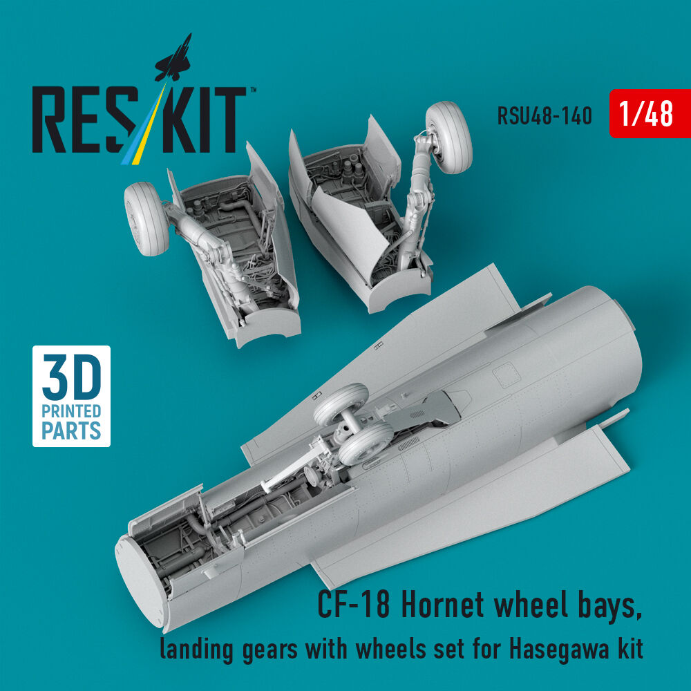 CF-18 Hornet wheel bays, landing gears with wheels set for Hasegawa kit (3D Printed)