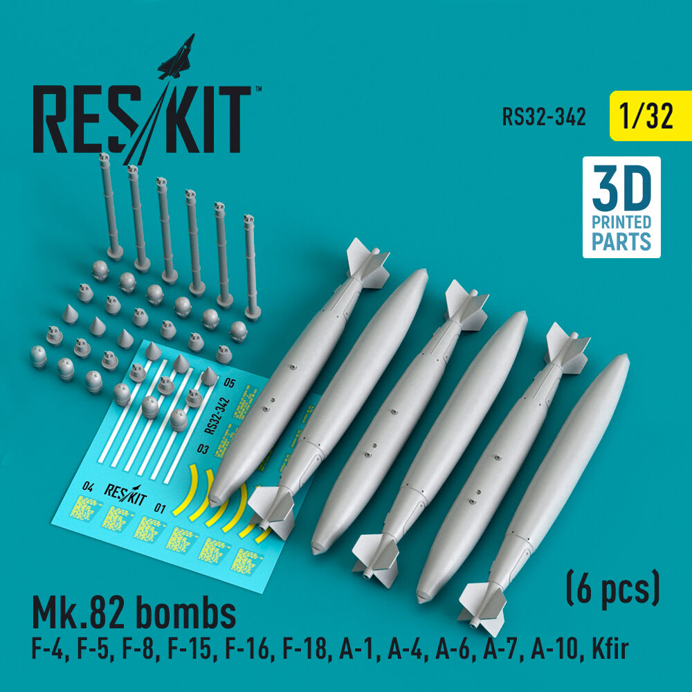 Mk.82 bombs (6 pcs) (F-4, F-5, F-8, F-15, F-16, F-18, A-1, A-4, A-6, A-7, A-10, Kfir) (3D Printed)