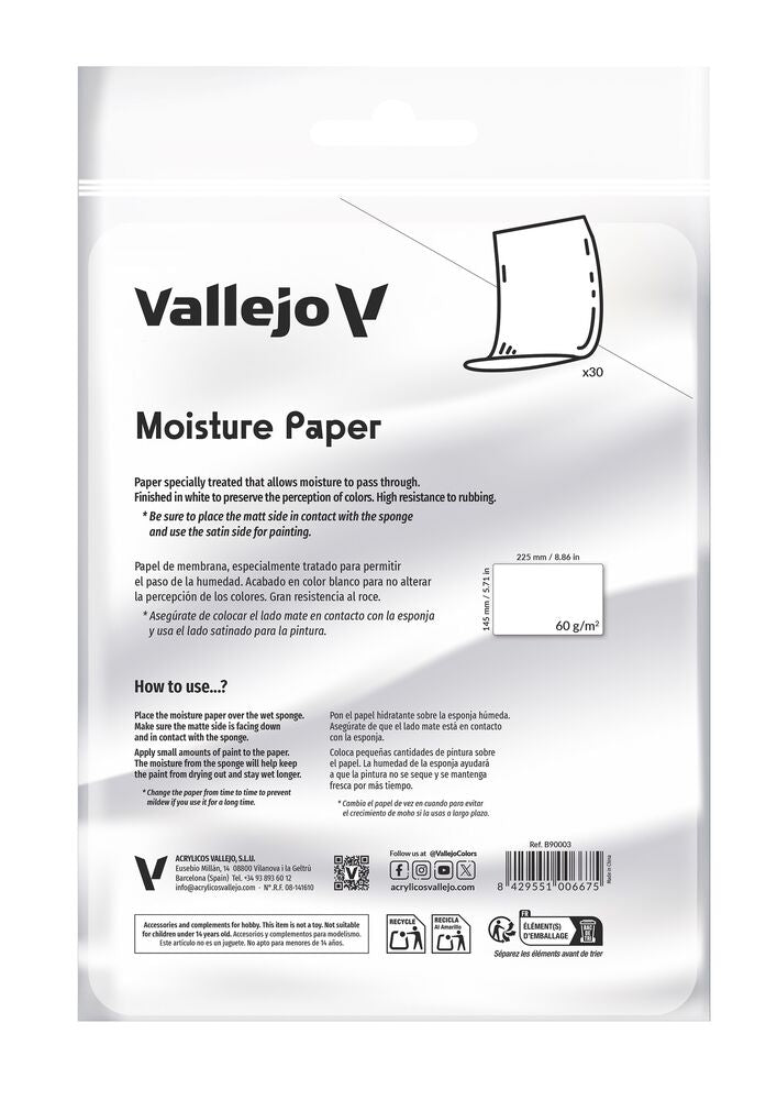 30 Sheets of moisture paper (225 x 145 mm) 60gr