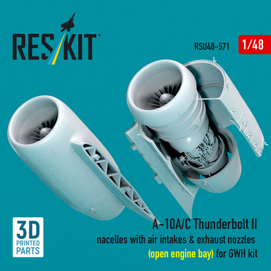 A-10A/C Thunderbolt II nacelles with air intakes & exhaust nozzles (open engine bay) for GWH kit (3D Printed)