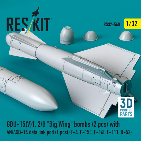 GBU-15(V)1, 2/B Big Wing bombs (2 pcs) with AN/AXQ-14 data link pod (1 pcs) (F-4, F-15E, F-16I, F-111, B-52) (3D Printed)