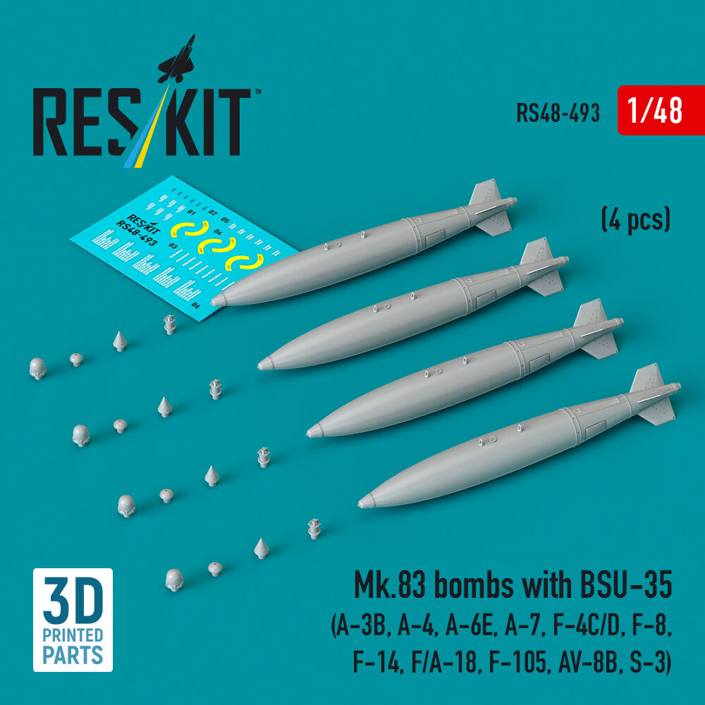 Mk.83 bombs with BSU-35 (4 pcs) (A-3B, A-4, A-6E, A-7, F-4C/D, F-8, F-14, F/A-18, F-105, AV-8B, S-3) (3D printed)