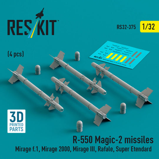 R.550 Magic-2 missiles (4 pcs) (Mirage F.1, Mirage 2000, Mirage III, Rafale, Super Etendard, MiG-21, Jaguar) (3D Printed)