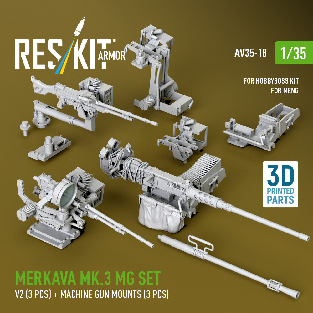 Merkava Mk.3 MG set, V2 (3 pcs) + machine gun mounts (3 pcs) for Meng/HobbyBoss kit (3D Printed)