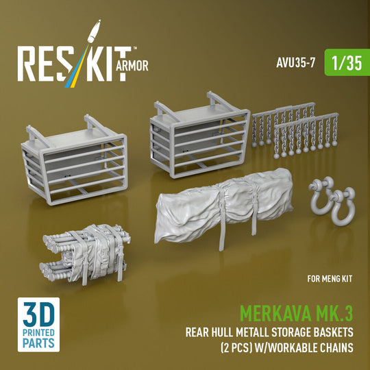 Merkava Mk.3 rear hull metall storage baskets (2 pcs) w/workable chains for Meng kit (3D Printed)
