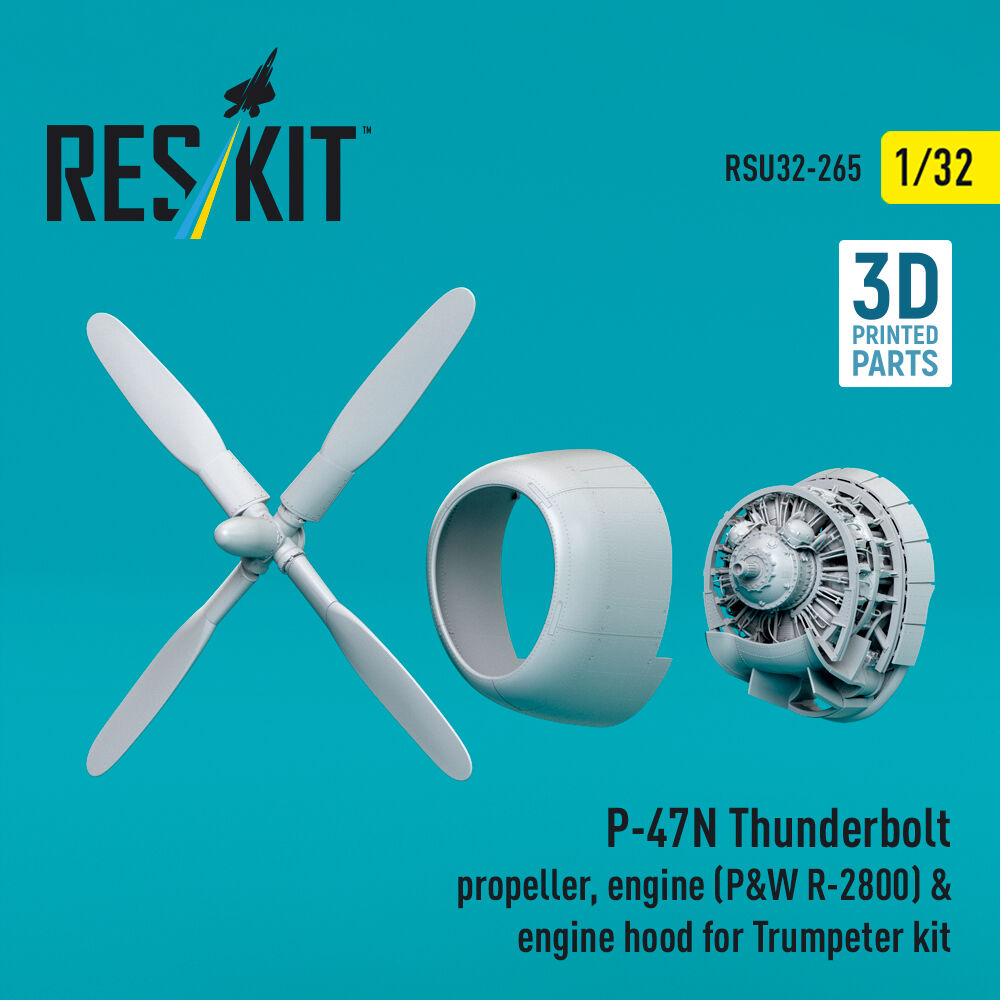 P-47N Thunderbolt propeller, engine (P&W R-2800) & engine hood (3D Printed) for Trumpeter