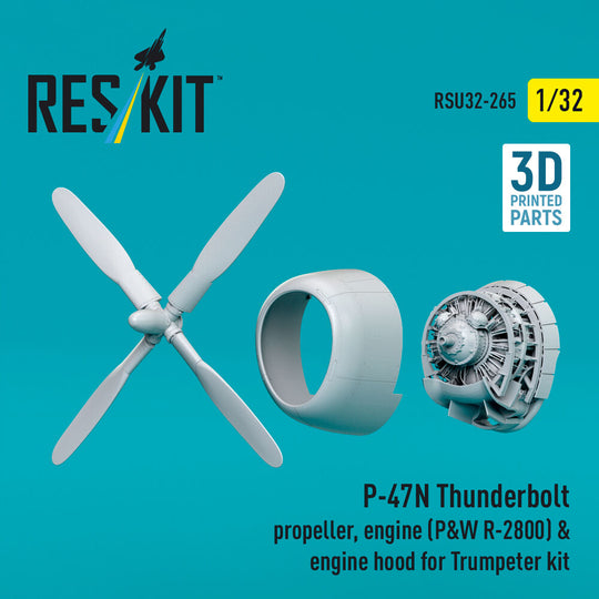 P-47N Thunderbolt propeller, engine (P&W R-2800) & engine hood (3D Printed) for Trumpeter