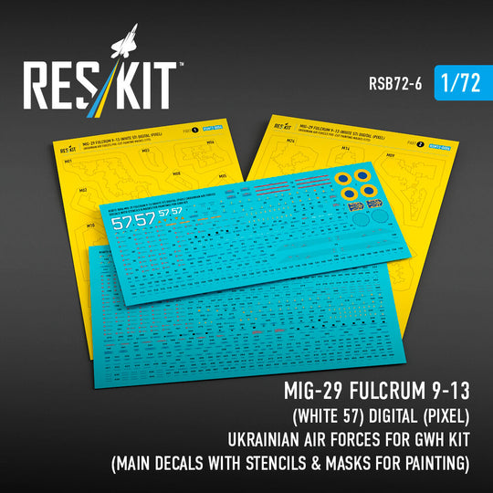 MiG-29 Fulcrum 9-13 (White 57) Digital (Pixel) Ukrainian Air Forces for GWH kit (Main Decals with Stencils & Masks for painting)