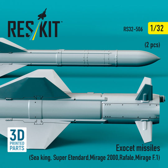 Exocet missiles (2 pcs) (Sea King, Super Etendard, Mirage 2000, Rafale, Mirage F.1) (3D Printed)