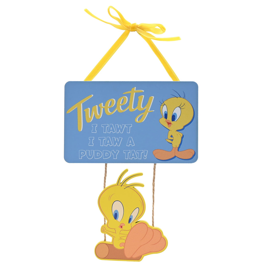 Warner Bros Looney Tunes Tweety Pie MDF Plaque With Swinging Tweety - 15cm