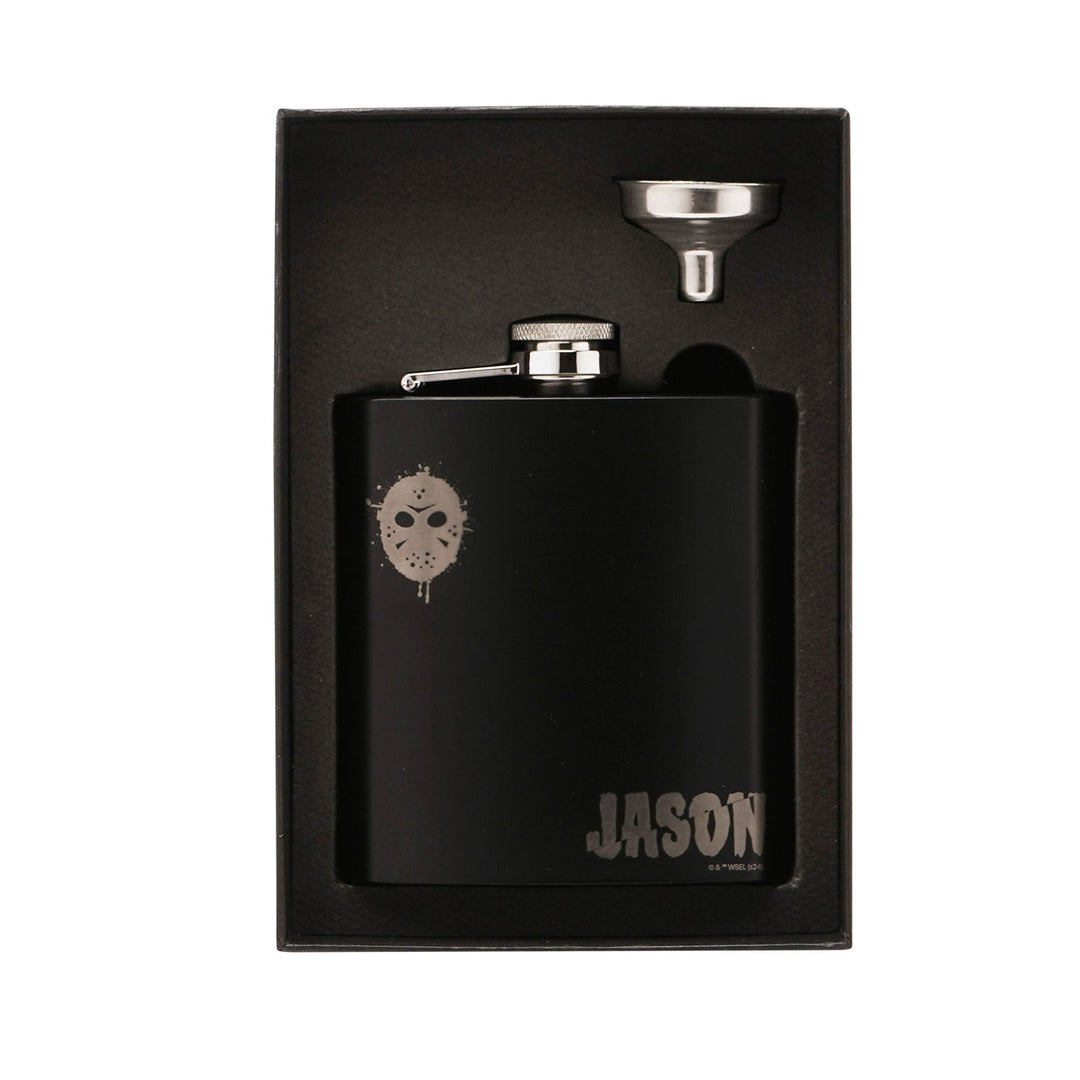 Warner Bros Friday 13th 6oz Matt Black Hip Flask With Funnel - Jason & Mask