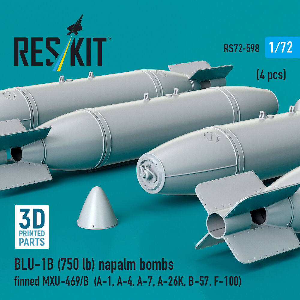 BLU-1B (750lb) napalm bombs finned MXU-469/B (4 pcs) (A-1, A-4, A-7, A-26K, B-57, F-100) (3D Printed)