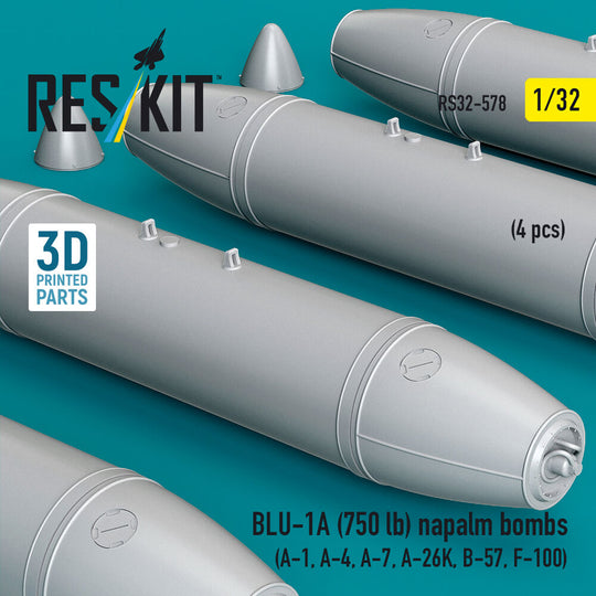 BLU-1A (750 lb) napalm bombs (4 pcs) (A-1, A-4, A-7, A-26K, B-57, F-100) (3D Printed)