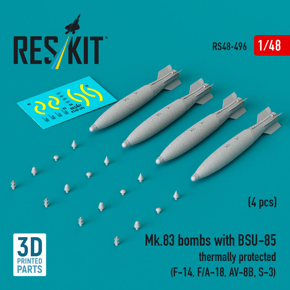 Mk.83 bombs with BSU-85 thermally protected (4 pcs) (F-14, F/A-18, AV-8B, S-3) (3D printed)