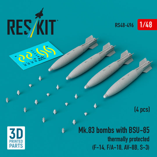 Mk.83 bombs with BSU-85 thermally protected (4 pcs) (F-14, F/A-18, AV-8B, S-3) (3D printed)