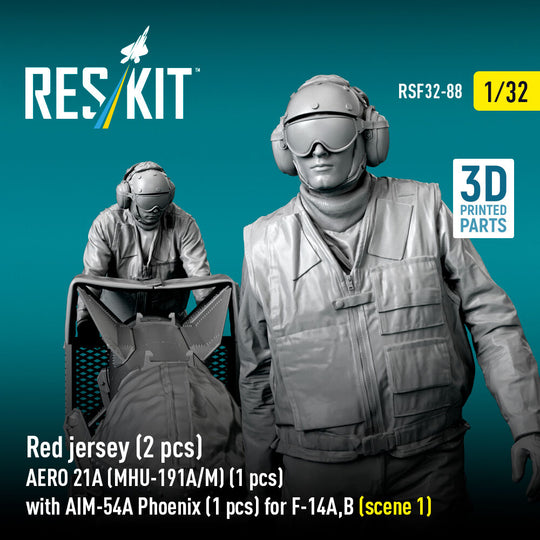 Red jersey (2 pcs) AERO 21A (MHU-191A/M) (1 pcs) with AIM-54A Phoenix (1 pcs) for F-14A,B (scene 1) (3D Printed)