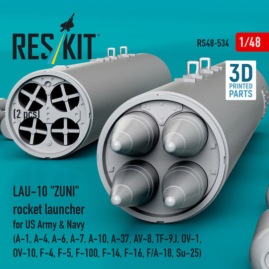 LAU-10 ZUNI rocket launcher for US Army & Navy (2 pcs) (A-1, A-4, A-6, A-7, A-10, A-37, AV-8, TF-9J, OV-1, OV-10, F-4, F-5, F-100, F-14, F-16, F/A-18, Su-25) (3D Printed)