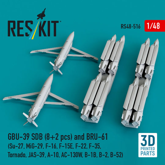 GBU-39 SDB (8 pcs) and BRU-61 (2 pcs) (Su-27, MiG-29, F-16, F-15E, F-22, F-35, Tornado, JAS-39, A-10, AC-130W, B-1B, B-2, B-52) (3D Printed)