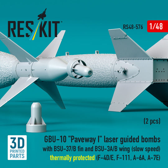GBU-10 Paveway I laser guided bombs with BSU-37/B fin and BSU-3A/B wing (slow speed) thermally protected (2 pcs) (F-4D/E, F-111, A-6A, A-7E) (3D Printed)
